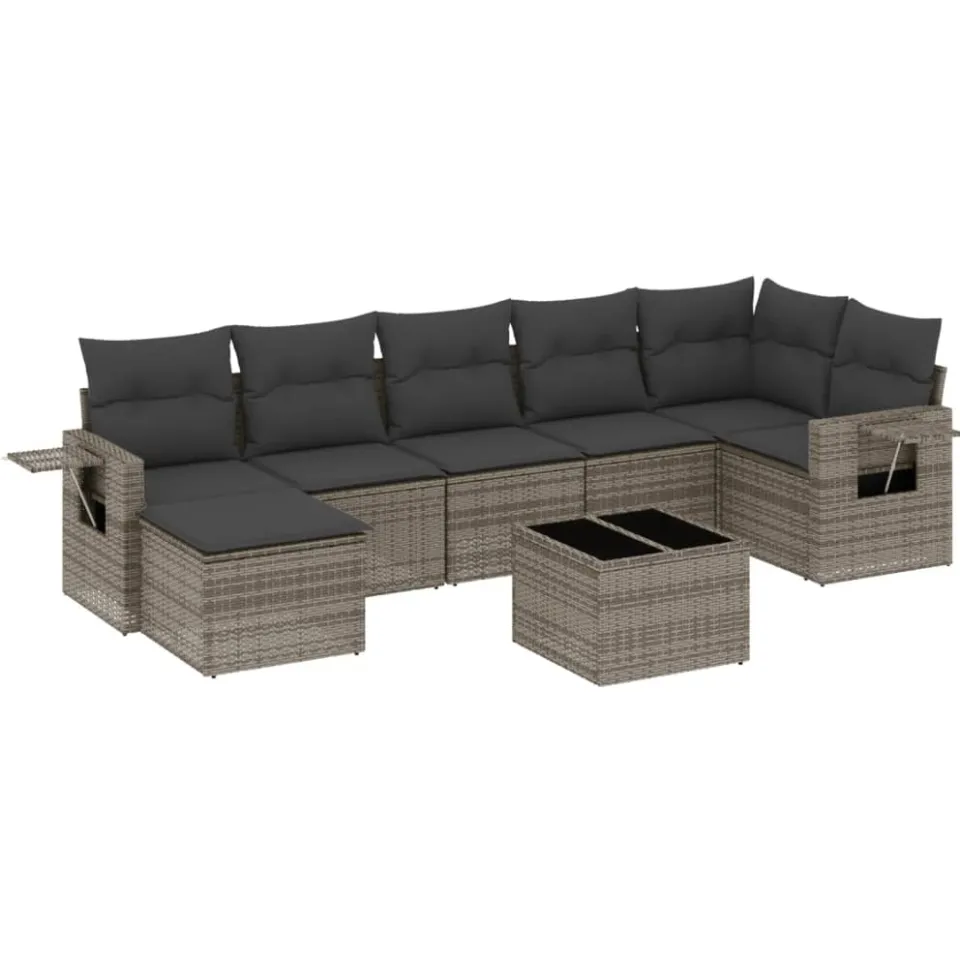 vidaXL 8-delige Loungeset met kussens poly rattan grijs, foto 3