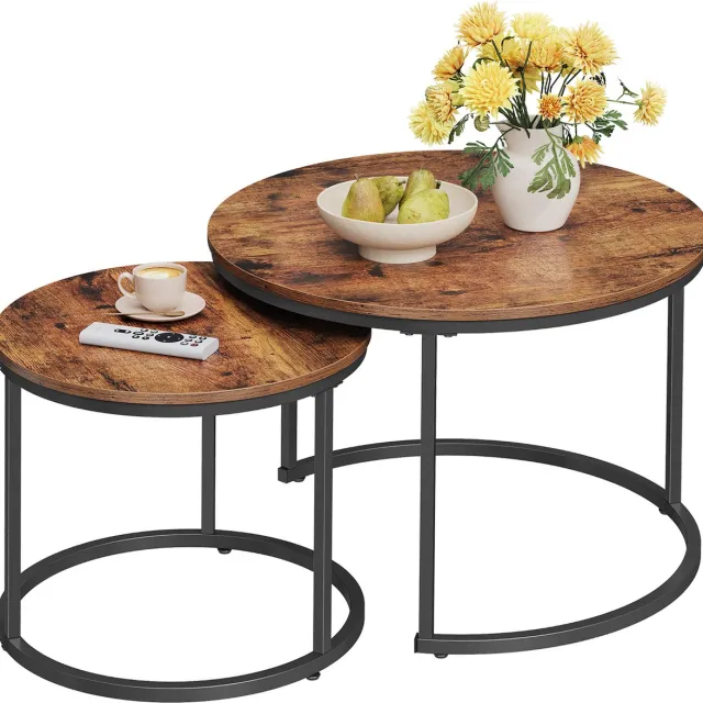 Acaza Salontafel - Salontafel rond - Vintage Bruin - Hoogte 48 en 42 cm - Set van 2 Salontafels - Diameter 72 en 52 cm - Ronde Salontafel - Salontafel Industrieel - Klein Tafeltje - Salon Tafel - Table basse de salon - Kleine Tafel - Salontafels