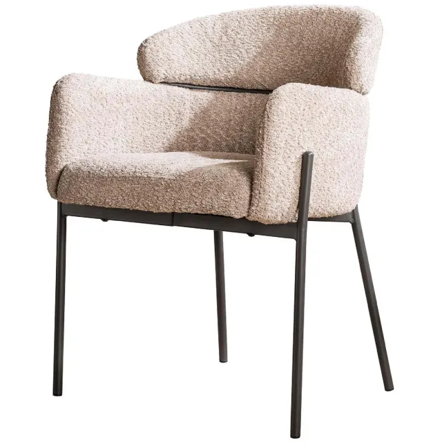 Nest of Nora Set van 2 - Nest of Nora Eetkamerstoelen Alea - Met armleuning - Bouclé zand Lichtbruin