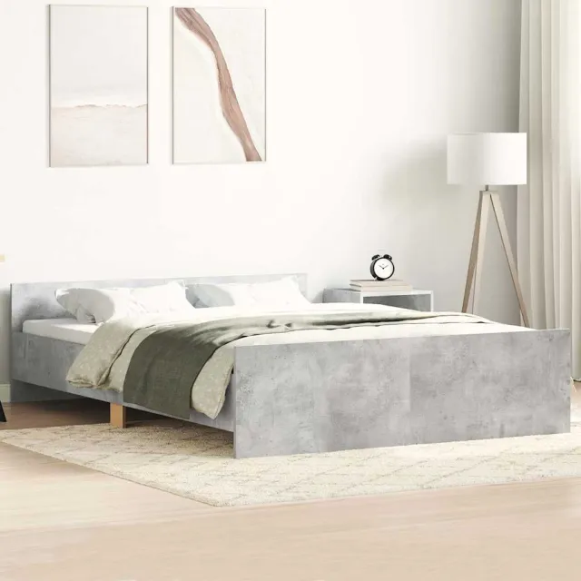 vidaXL Bedframe met hoofd- en voeteneinde betongrijs 135x190 cm
