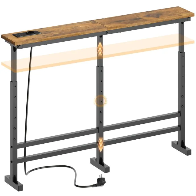 North Collective Wandtafel - In hoogte verstelbaar - Console Tafel 100x15x70-90 cm - Industrieel Design met Laadstations - Smalle Haltafel - Hout en Staal – Hal Woonkamer Zwart