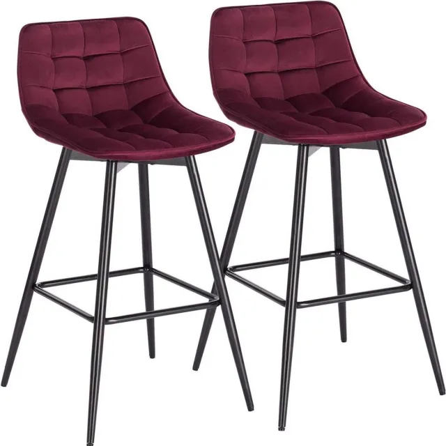Happyment Barkruk Jitta Industrial - Rood - Barkrukken set van 2 - Barstoel Kruk - Barstoelen met rugleuning - Keukenstoel - Velvet