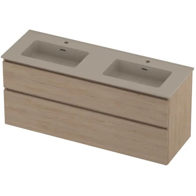Proline Tribute Badmeubelset Porselein Elegant Dubbel 140x46x62 cm Mat Crème Cotton Ideal Oak Eiken