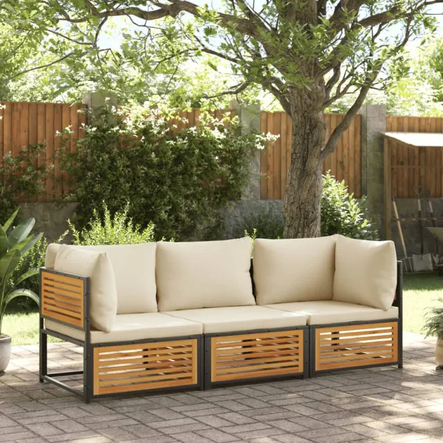 vidaXL 3-delige Loungeset met kussens massief acaciahout bruin, foto 2