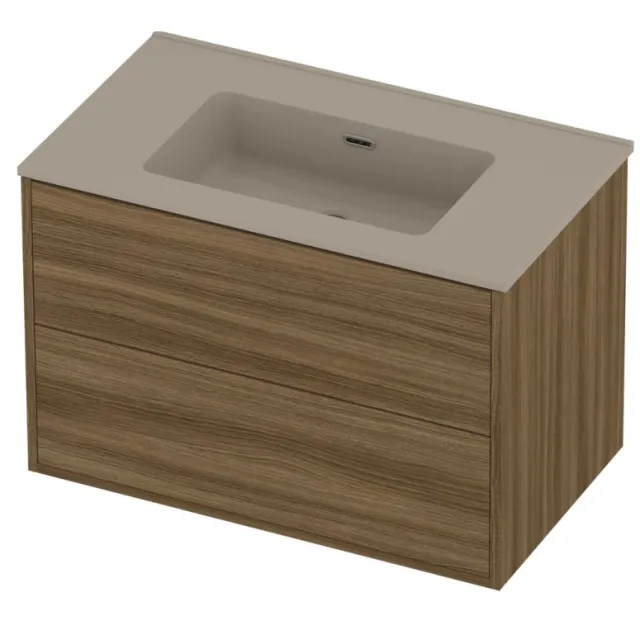 Proline Tribute Badmeubelset Porselein 2 Laden 80x46x54 cm Mat Crème Cotton Caramel Walnut Houtlook