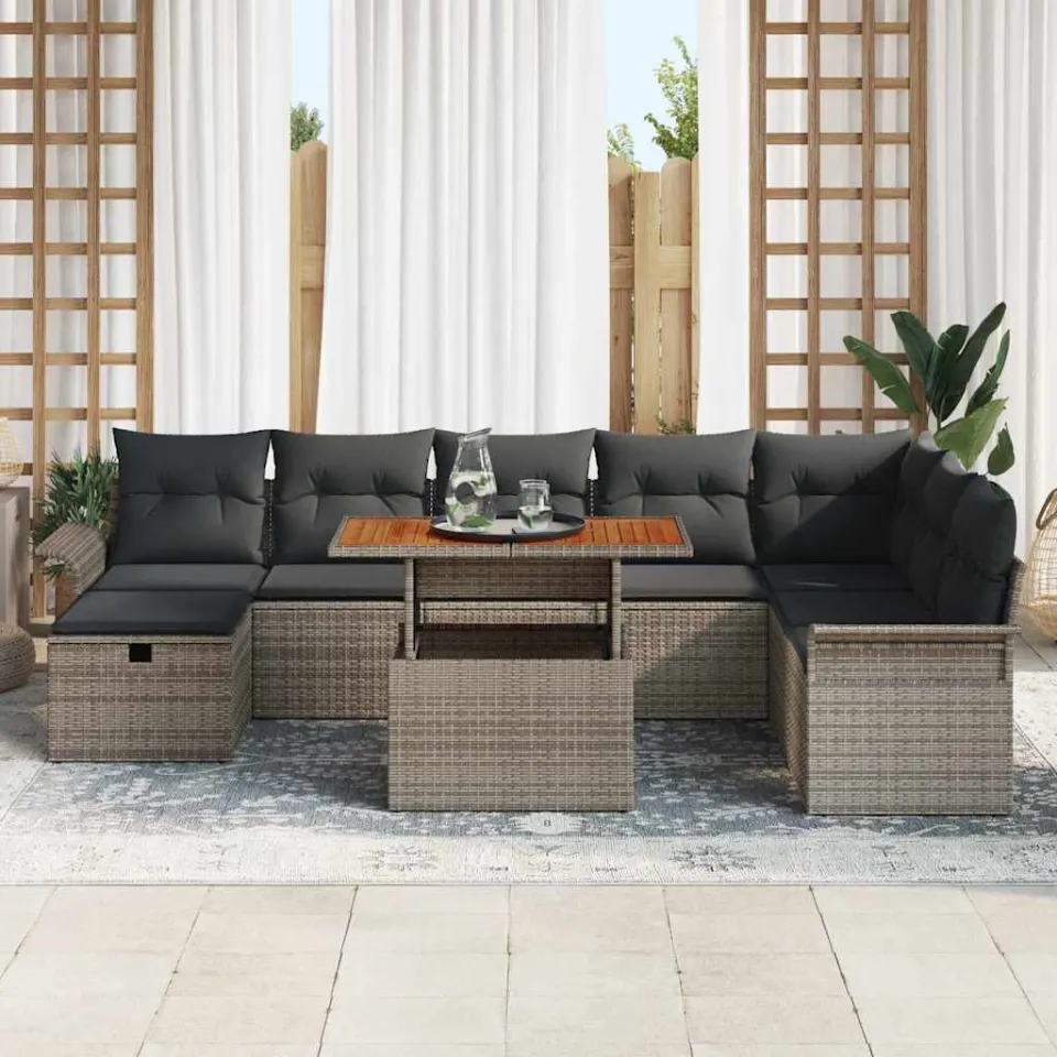 vidaXL Tuin Sofa Set 9 st Grijs poly rattan, foto 3