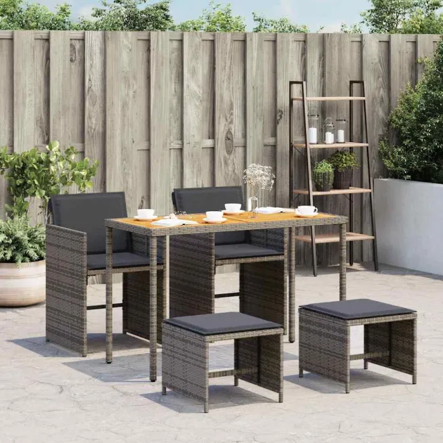 vidaXL 5-delige Tuinset met kussens poly rattan grijs, foto 2