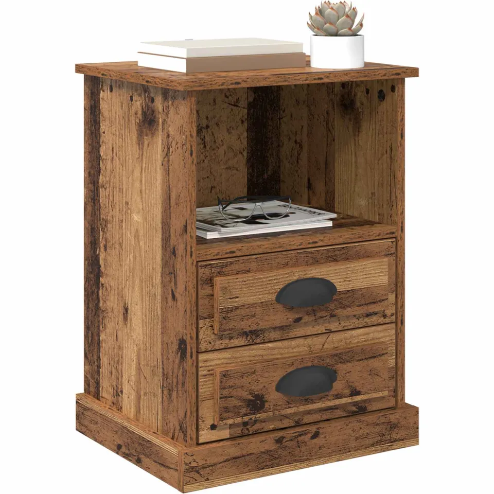 vidaXL Nachtkastje 2 st Oudhout 36 x 43 x 60 cm Bewerkt hout Bruin