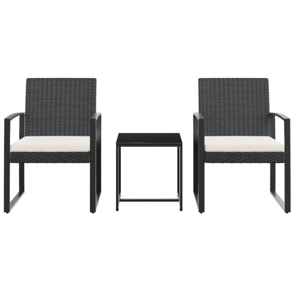vidaXL 3-delige Tuinset met kussens polypropeen rattan zwart