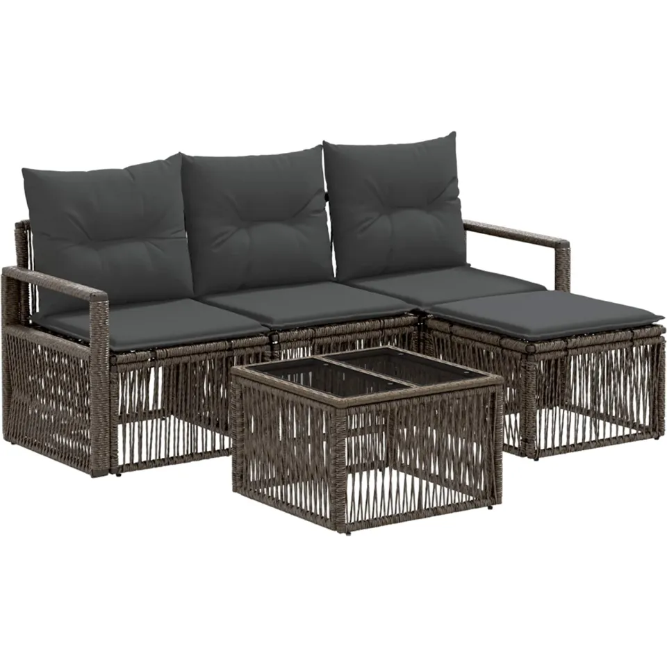 vidaXL Tuinbankenset 5 st Grijs poly rattan, foto 3
