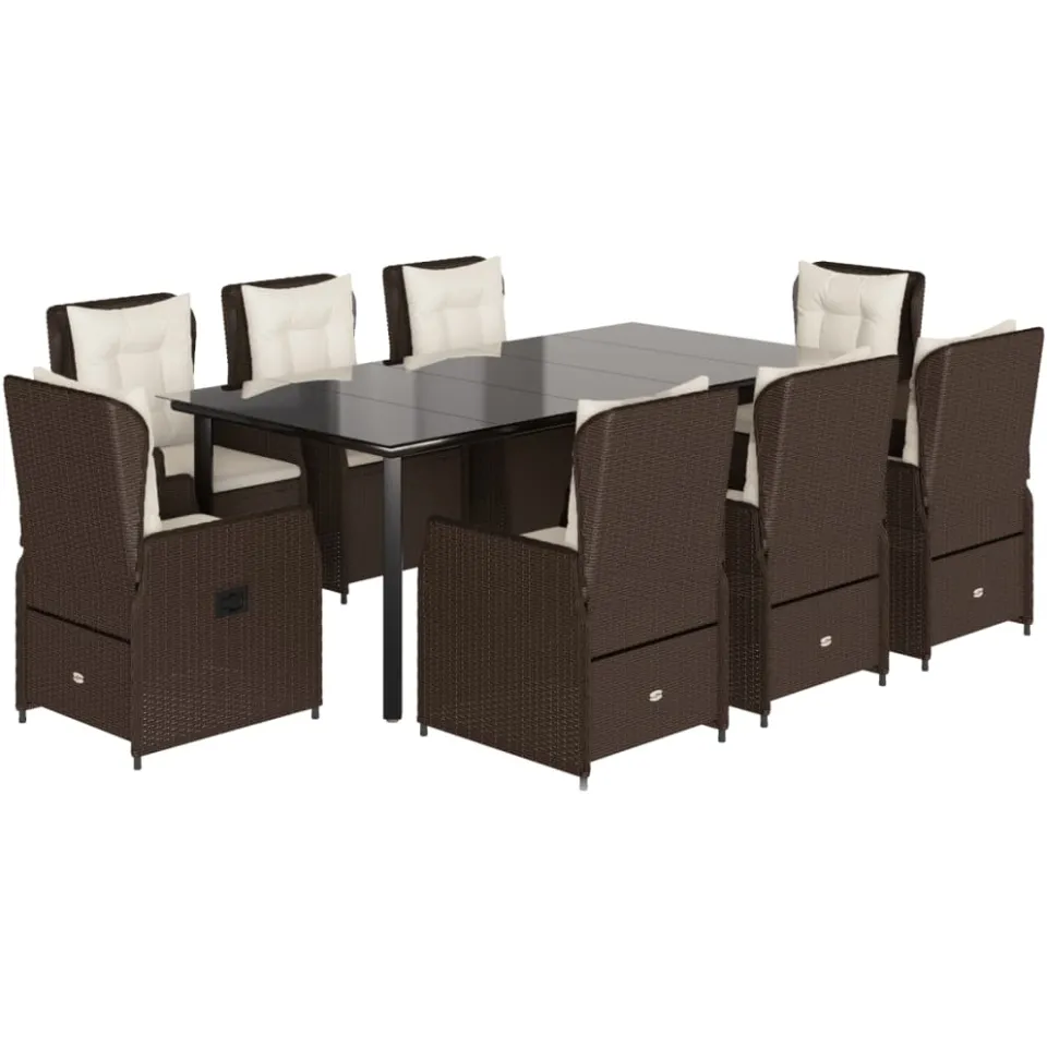 vidaXL 9-delige Tuinset met kussens poly rattan bruin, foto 3