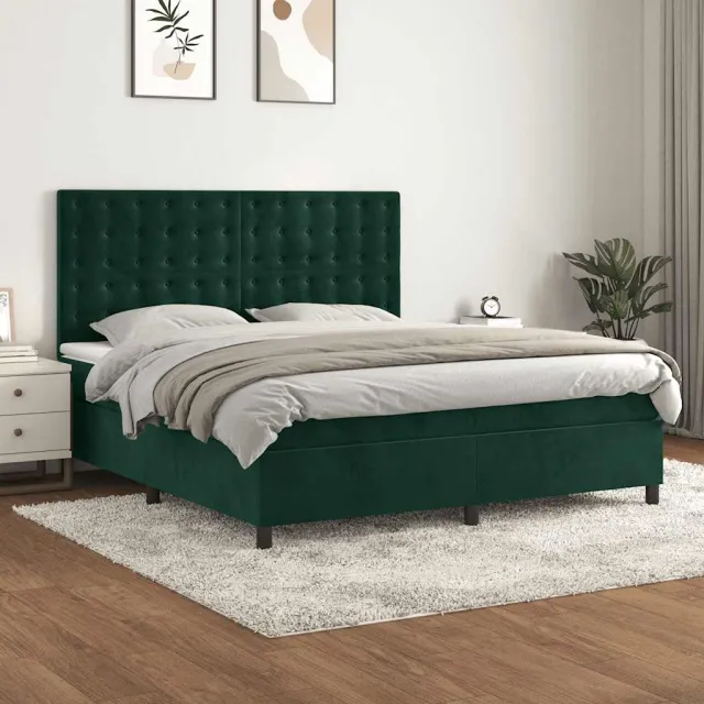 vidaXL Boxspring met matras fluweel donkergroen 160x200 cm groen