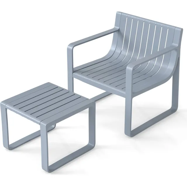 Costway 2-delige tuinmeubelset, weerbestendige balkonset van PP, balkonmeubelset, tuinstoel met tafel, terrasmeubels, tuinset, zitgroep voor terras, balkon, tuin, grijs