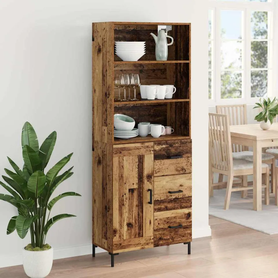 vidaXL Hoge kast Oudhout 69,5 x 34 x 180 cm Bewerkt hout bruin, foto 4