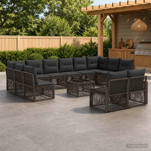 vidaXL Tuinbankenset 13 st Grijs poly rattan, foto 2