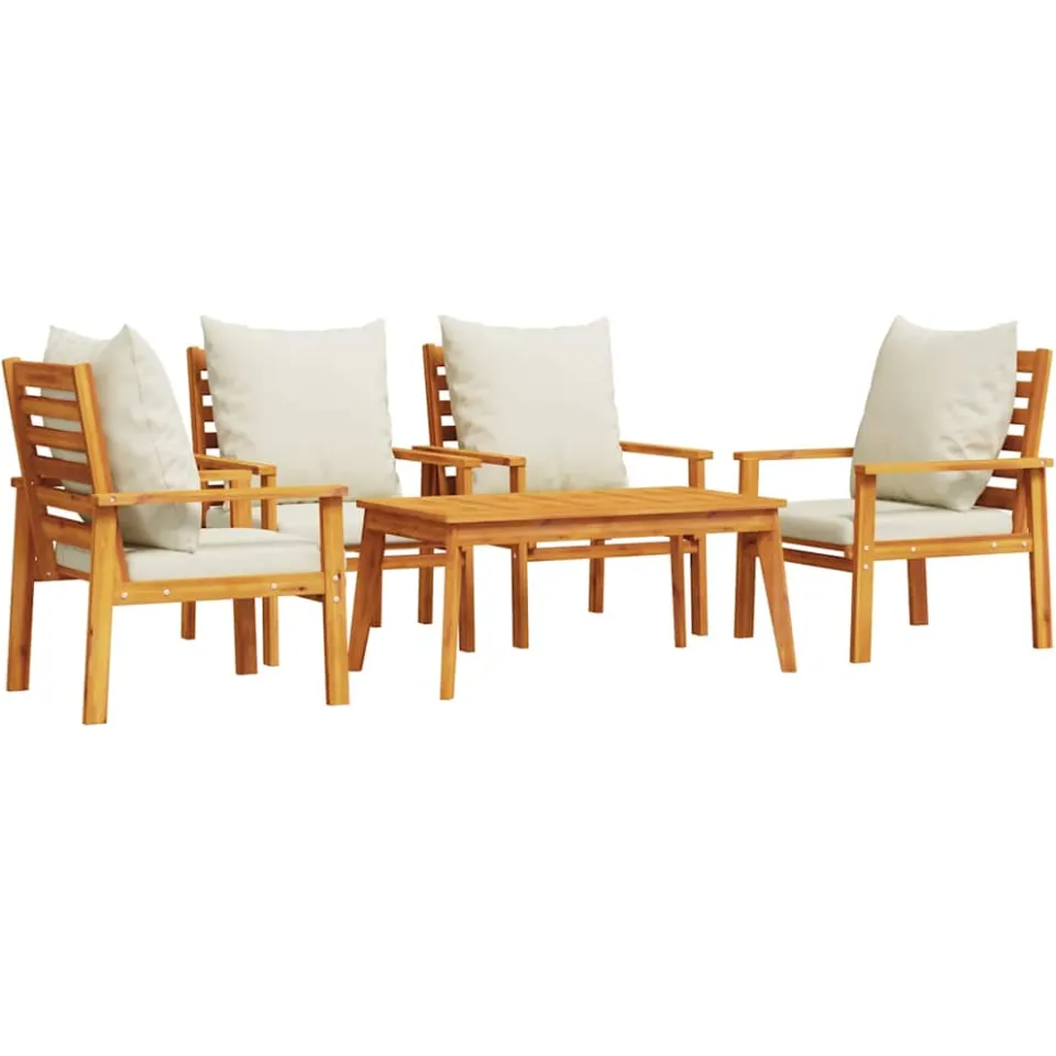 vidaXL 5-delige Loungeset met kussens massief acaciahout bruin, foto 3