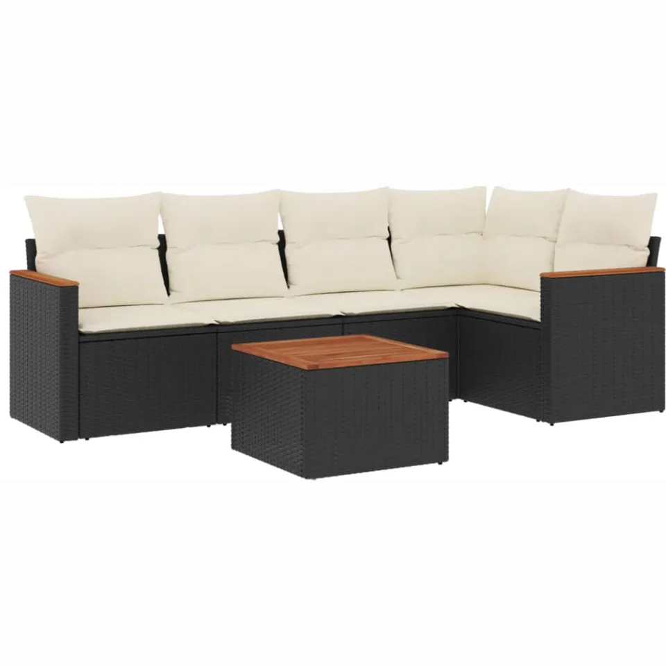 vidaXL 6-delige Loungeset met kussens poly rattan zwart