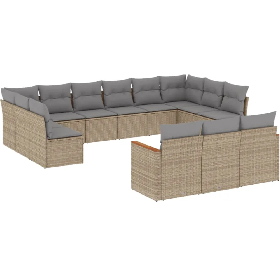 vidaXL 13-delige Loungeset met kussens poly rattan gemengd beige, foto 3