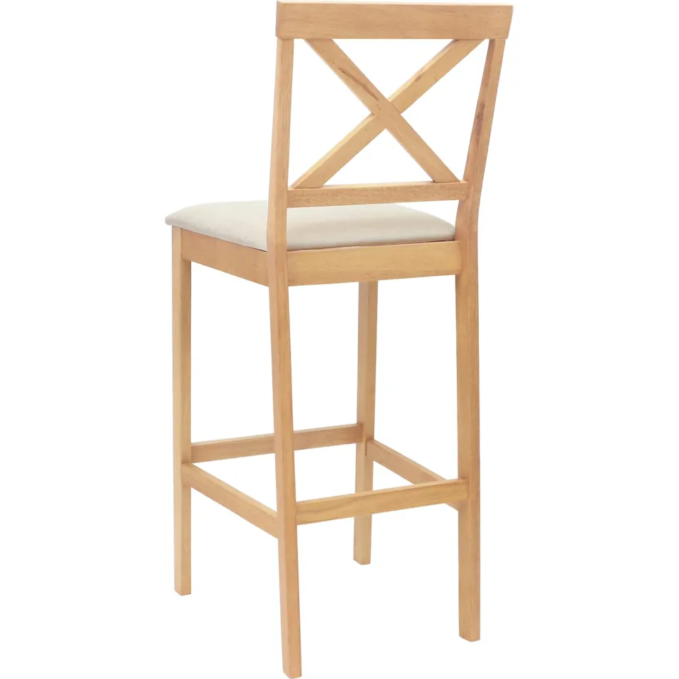 vidaXL Barkruk 2 st Naturel en Beige Massief Rubberhout en Stof, foto 4
