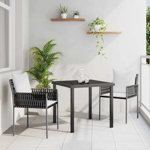 vidaXL Tuin eettafelset 3 st Bruin en zwart PE Rattan, foto 2