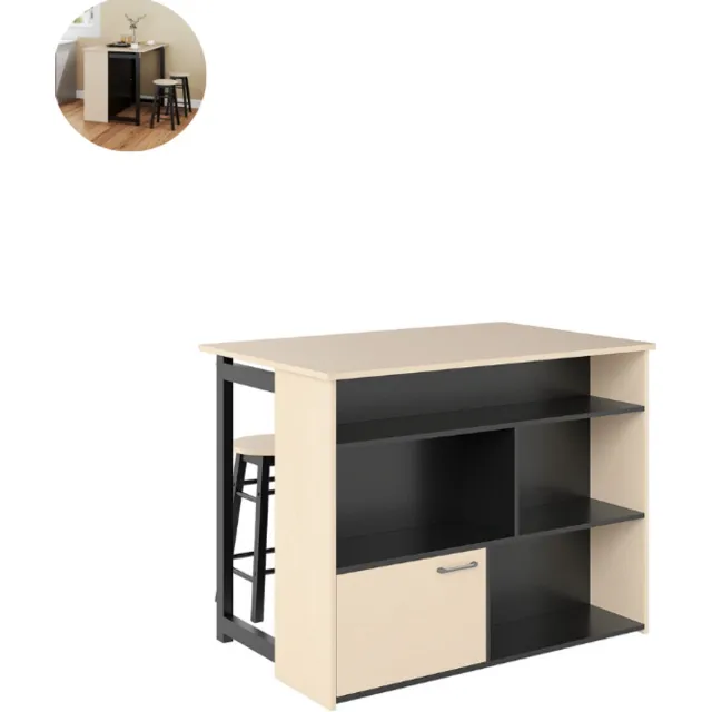 GranMaison Bartafel keuken - Bartafel Set - Barkruk - Barstoel - keukenstoel - Voetsteun - Zwart + eiken