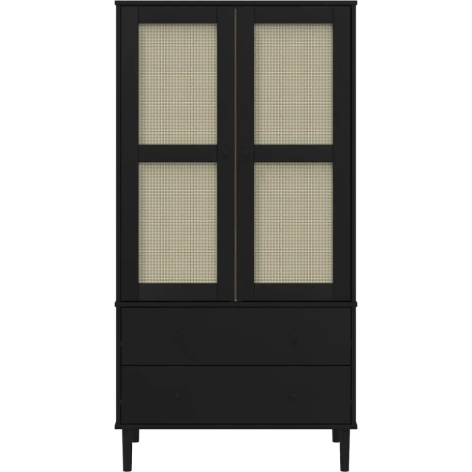 vidaXL Kledingkast SENJA 90x55x175 cm rattan look grenenhout zwart, foto 4