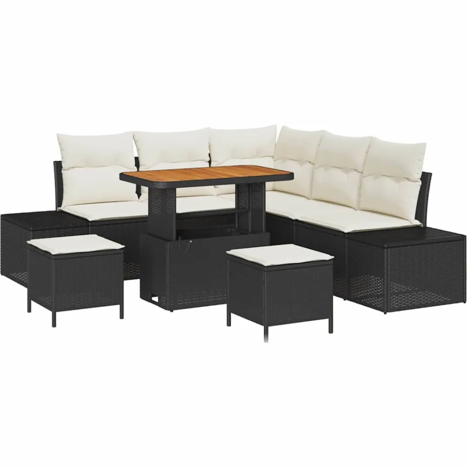 vidaXL Tuinbankenset 8 st Zwart poly rattan