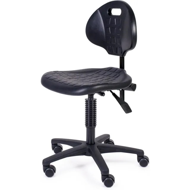 MTM werkstoel DONAR 160-N - hygiënische pur zitting en rugleuning - kunststof kruisvoet - wielen - 44/60 cm Zwart