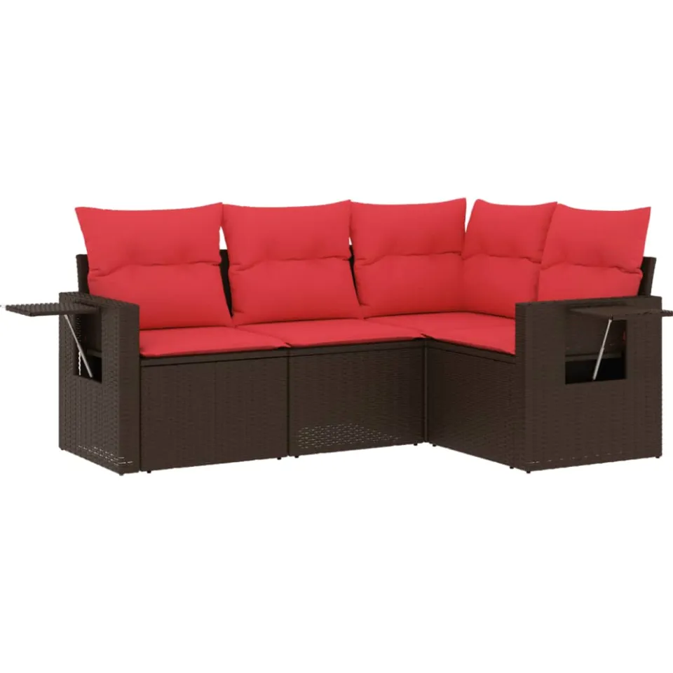 vidaXL 4-delige tuinbankset met kussens, bruin polyrotan, foto 4