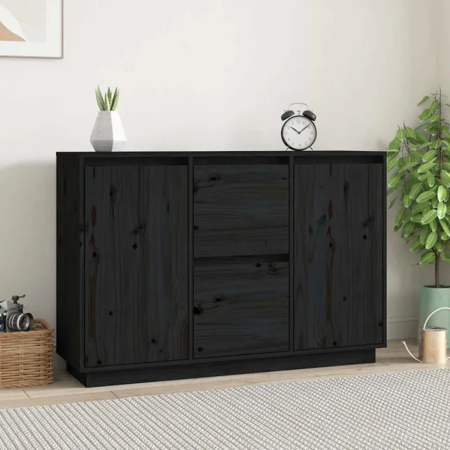 vidaXL Dressoir 111x34x75 cm massief grenenhout zwart, foto 2