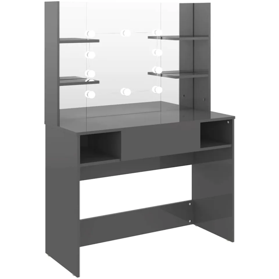vidaXL Kaptafel met LED-verlichting 100x40x135 cm MDF glanzend grijs, foto 3