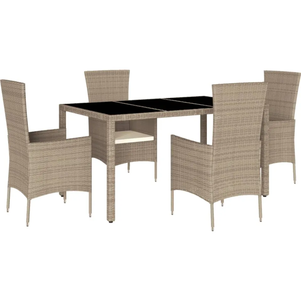 vidaXL 5-delige Tuinset met kussens poly rattan beige