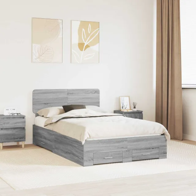 vidaXL Bedframe Grijs Sonoma 120 x 200 cm Bewerkt hout