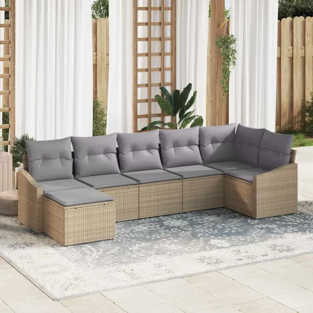 vidaXL Tuin Sofa Set 7 st Beige en Licht Grijs poly rattan, foto 2
