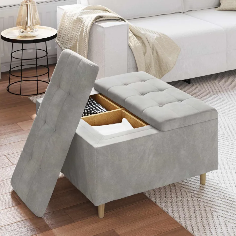 vidaXL Ottoman met Opbergruimte Lichtgrijs 80 x 80 x 45 cm Fluweel, foto 4