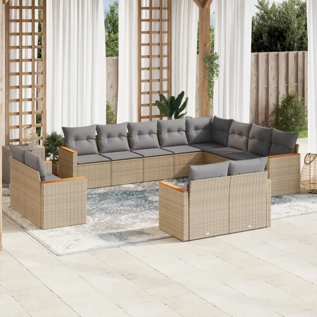 vidaXL 12-delige Loungeset met kussens poly rattan beige, foto 2