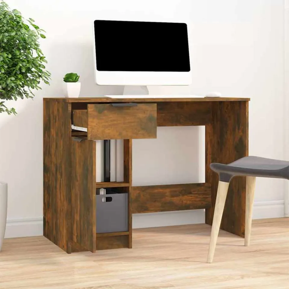 vidaXL Bureau 100x50x75 cm bewerkt hout gerookt eikenkleurig, foto 3