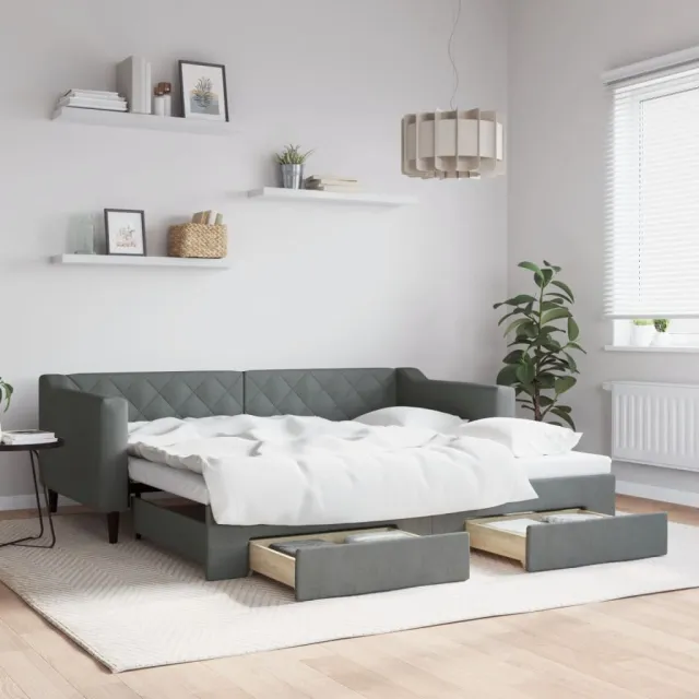 vidaXL Slaapbank onderschuifbed en lades 90x190 cm stof donkergrijs grijs