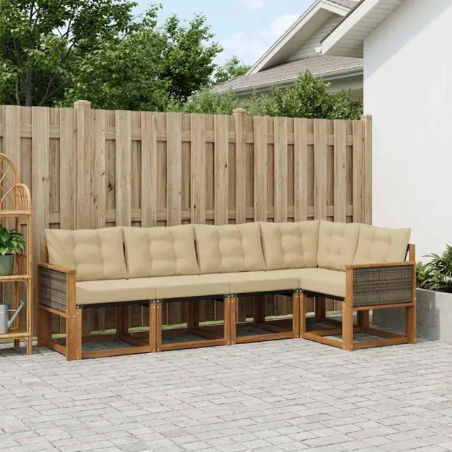 vidaXL Buiten bankenset 5 st 5-zits Natuurlijk en Beige