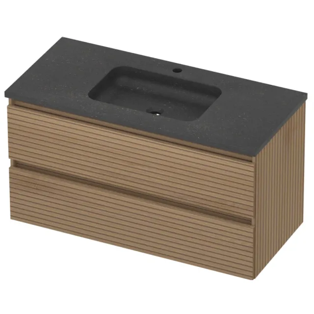 Basic-Line Rocky 46 Badmeubelset Hardsteen 1 Kraangat 100x46x54 cm Lamello Oak Blue Stone Grijs