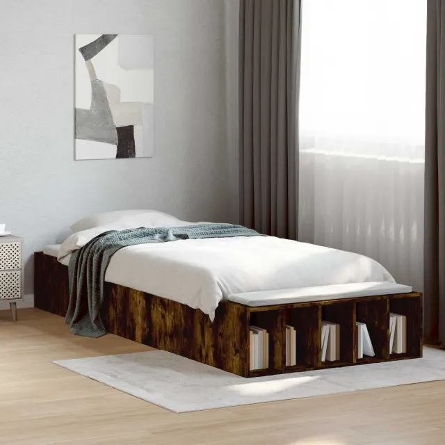 vidaXL Bedframe met opslag Gerookt eiken 80 x 200 cm Bewerkt hout Bruin