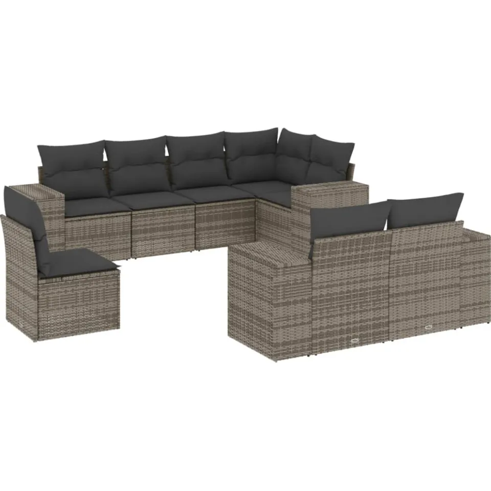 vidaXL 8-delige Loungeset met kussens poly rattan grijs, foto 3