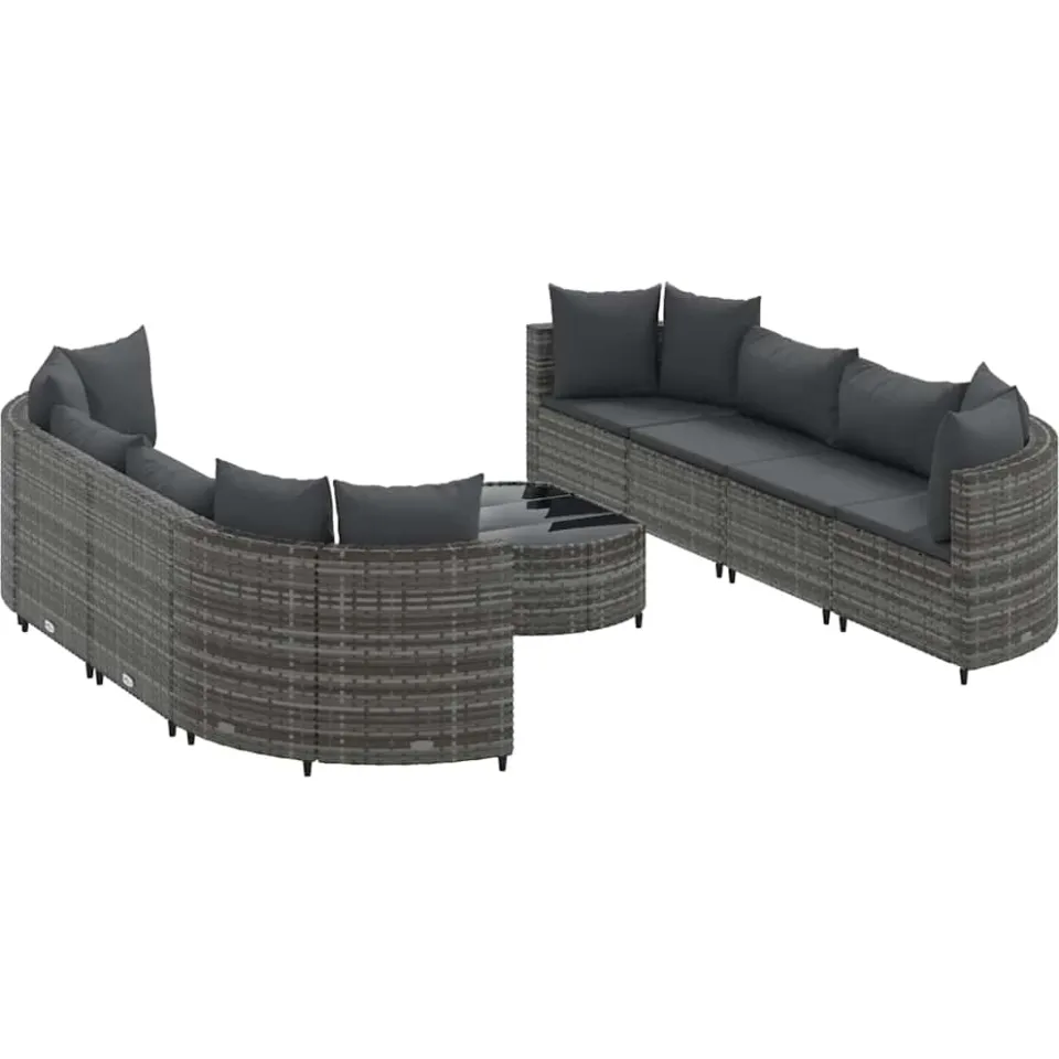 vidaXL 9-delige Loungeset met kussens poly rattan grijs, foto 3