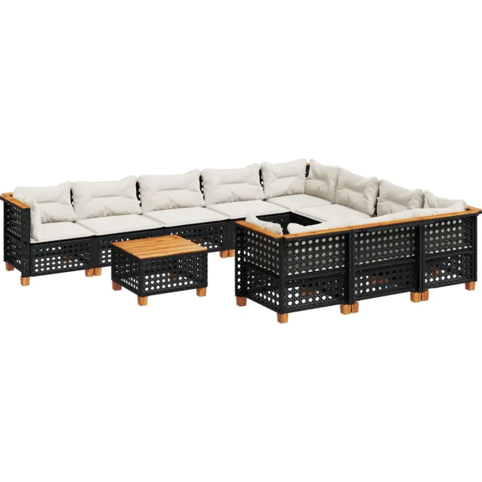 vidaXL 11-delige Loungeset met kussens poly rattan zwart