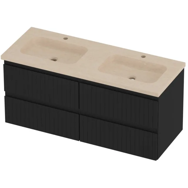 Proline Rollo Badmeubelset Hardsteen Elegant Dubbel 4 Laden 120x46x54 cm Sand Stone Mat Zwart