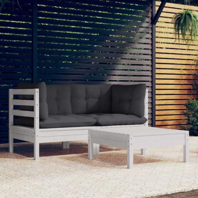 vidaXL 3-delige Loungeset met antracietkleurige kussens grenenhout Wit