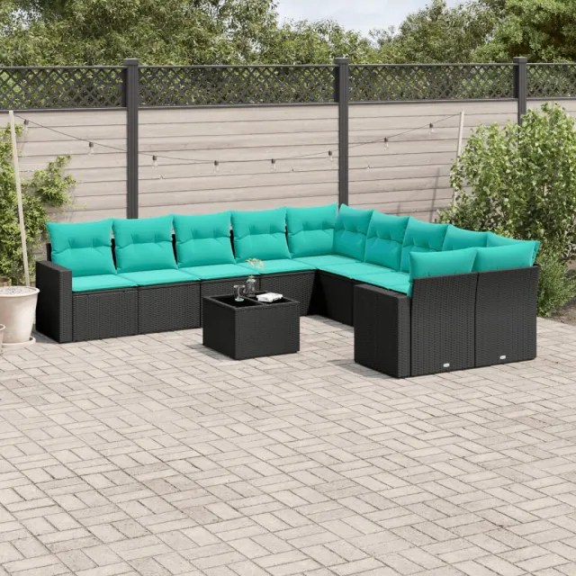 vidaXL 11-delige Loungeset met kussens poly rattan zwart, foto 2