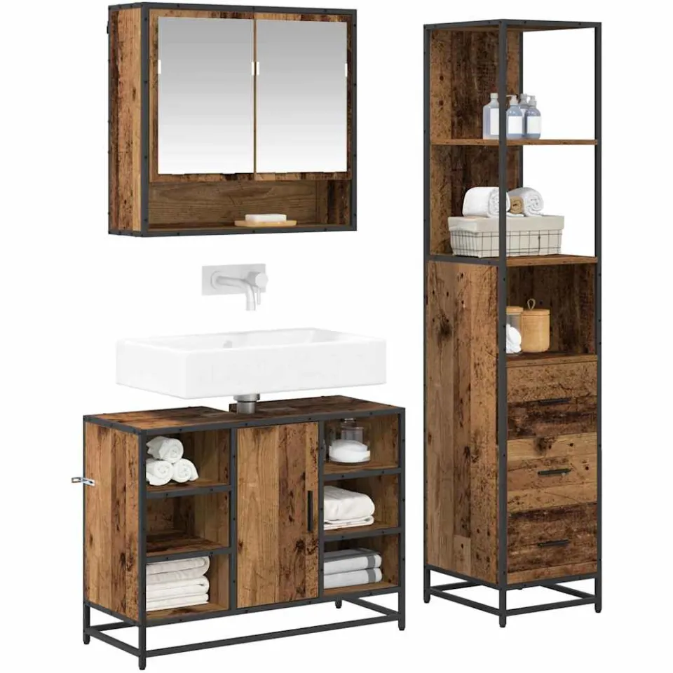 vidaXL Badkamermeubelset 3 st Oud Hout Bewerkt hout Bruin