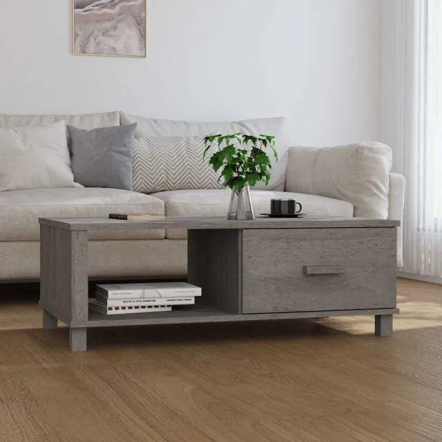 vidaXL Salontafel HAMAR 100x55x35 cm massief grenenhout lichtgrijs grijs