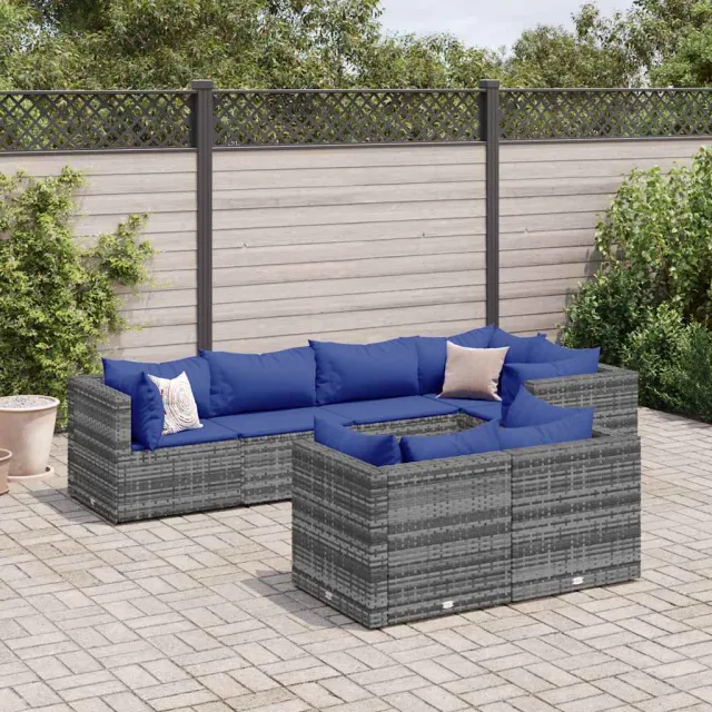 vidaXL 7-delige Loungeset met kussens poly rattan grijs, foto 2